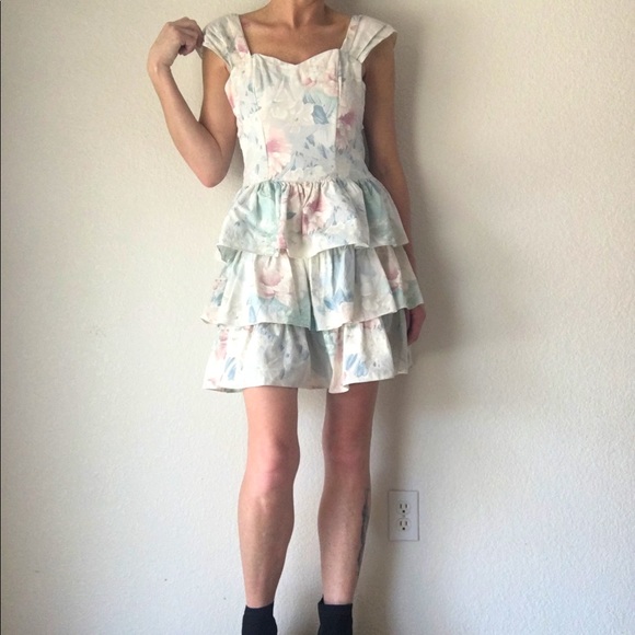 🍭VTG 80s new romantic floral tiered ruffle dress - Picture 1 of 12